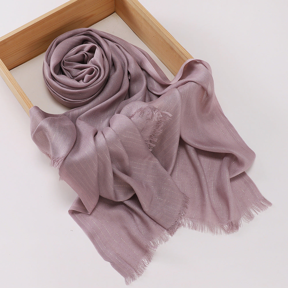 Classy Taro Purple High Quality Rayon Golden Striped Muslim Women's Shiny Soft Breathable Imported Long Hijab / Orna