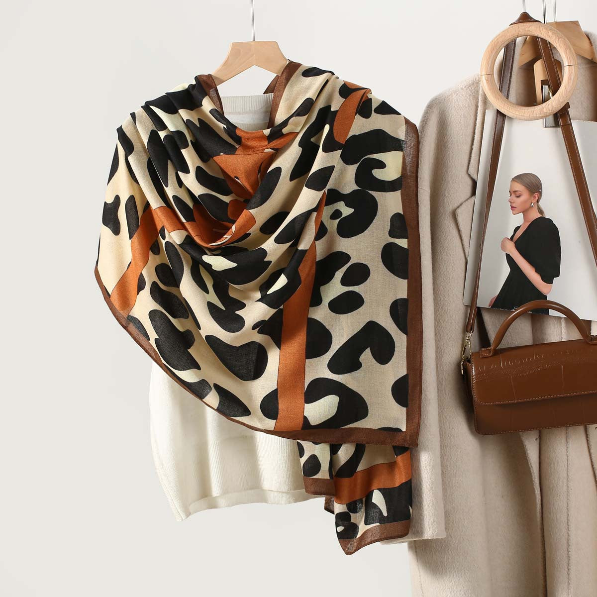 Coffee color leopard printed imported viscose soft long hijab / orna