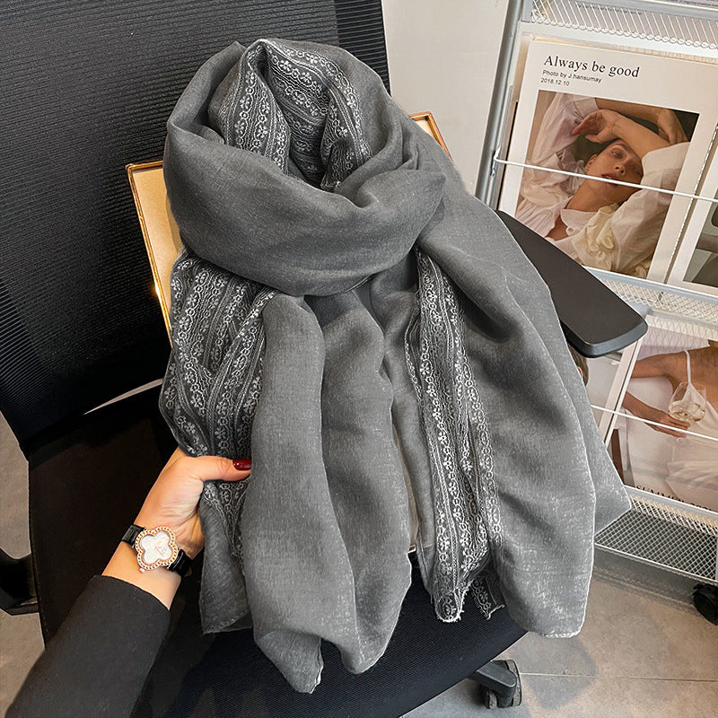 Elegant Ash Color Soft Long Lace Hijab