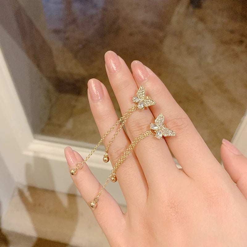 Stylish butterfly crystal tassel earrings