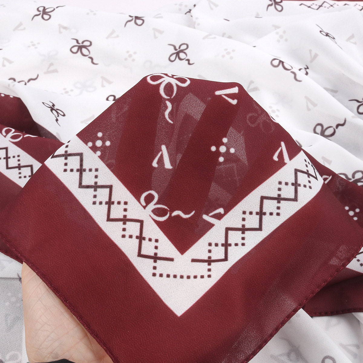Gorgeous Maroon Color Imported High-grade Printed Chiffon Malaysia Long Hijab / Orna