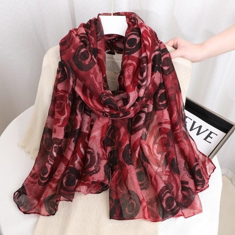 Imported Wine Red Color Floral Printed Soft Long Hijab / Orna