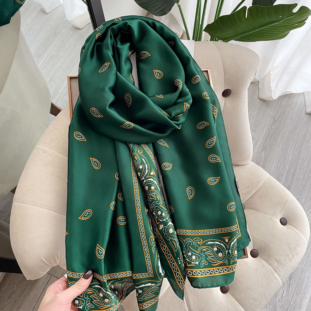 Elegant green colour floral printed silk hijab