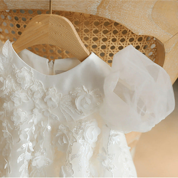 Imported Baby Girl's Pompous Dress White Lace Western Style Children's Birthday Banquet Princess Dress Wedding Flower Girl Dress