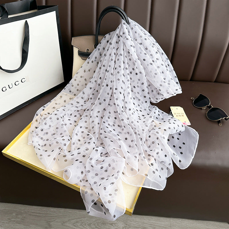 Polka dot printed black white color long scarf