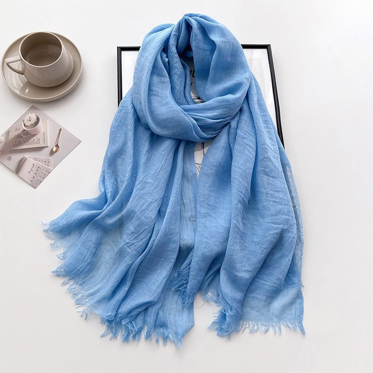 Fashionable Light Blue Imported Super Soft Big Size Summer Friendly Cotton Hijab / Orna