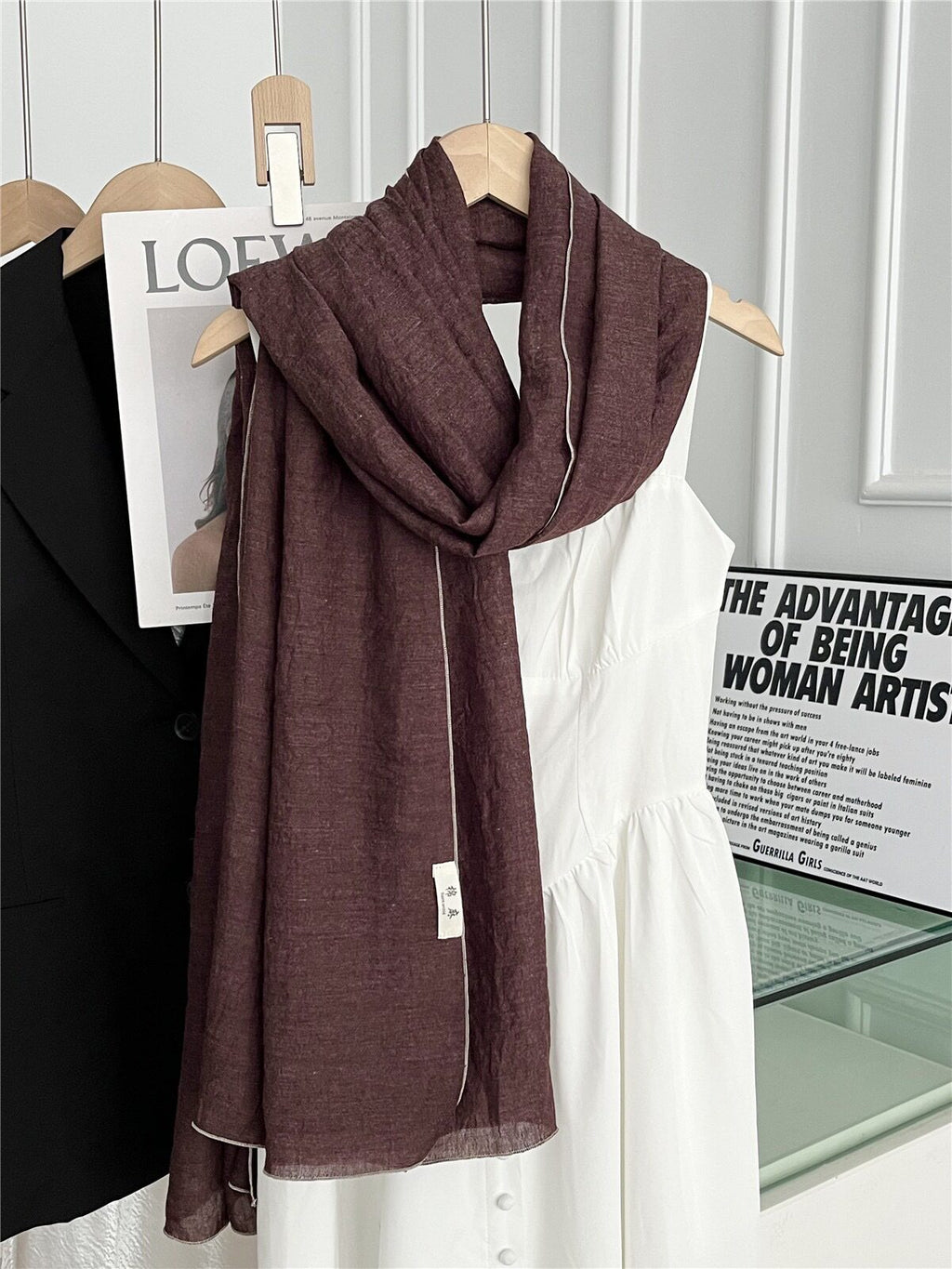 Fashionable Cocoa Brown Japanese-Style Imported Summer Friendly Long Wrinkled Cotton Hijab / Orna
