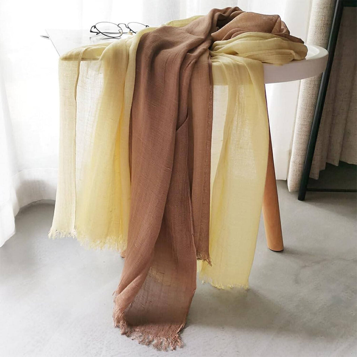 Yellow khaki full coverage soft cotton hijab / orna