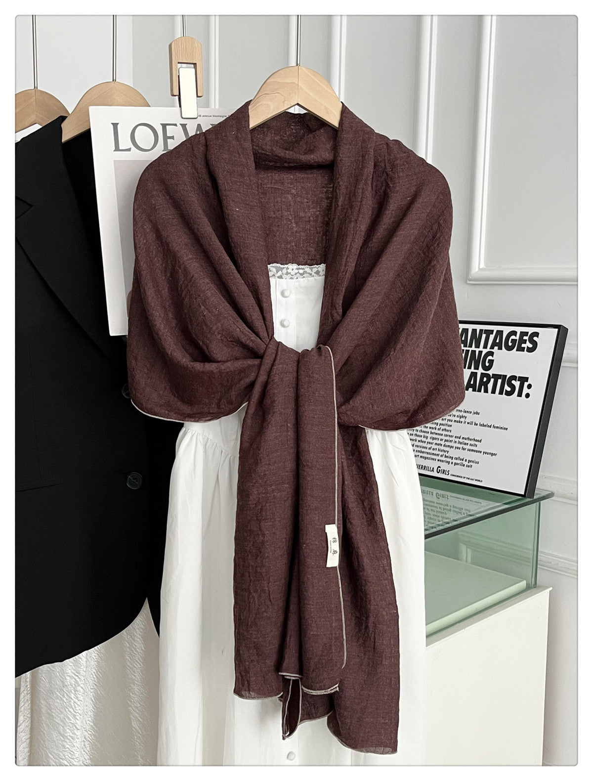 Fashionable Cocoa Brown Japanese-Style Imported Summer Friendly Long Wrinkled Cotton Hijab / Orna