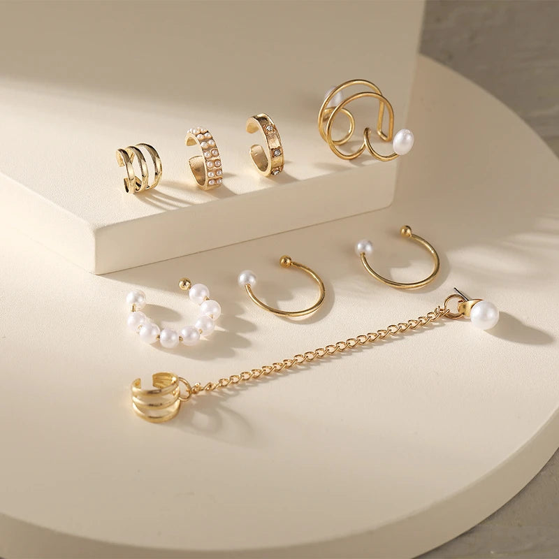 Creative Punk Style 8 pieces no piercing Earrings Set For Women