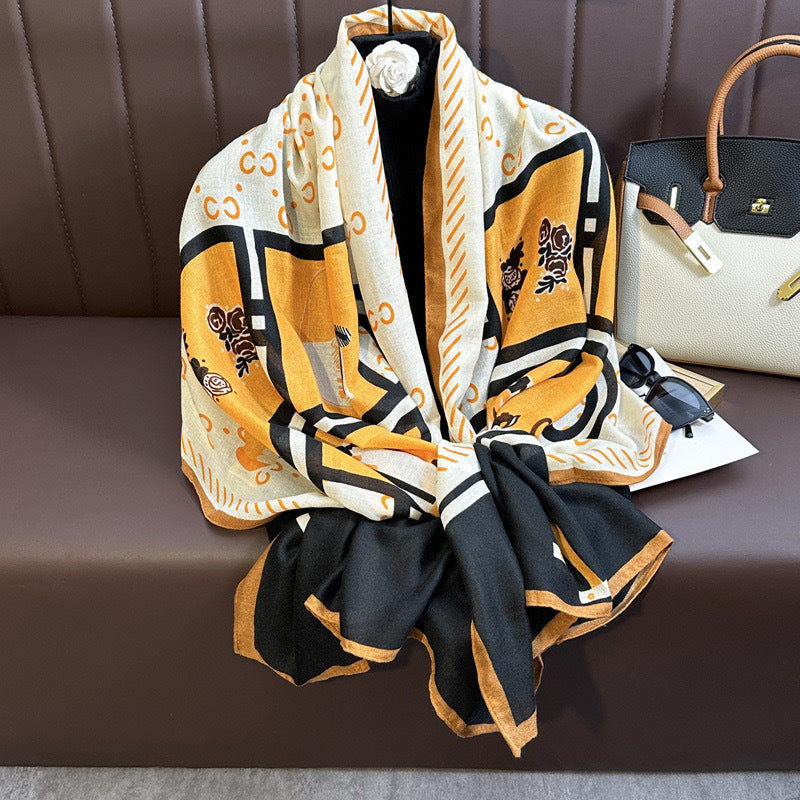 Lovely Cream Color Printed Imported Summer Friendly Hijab /Orna