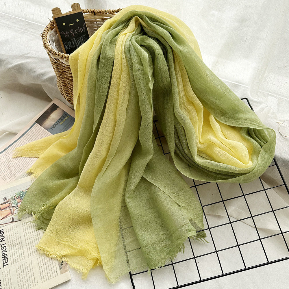 Stunning Sage Green Yellow Lightweight Gradient Color Summer Friendly Imported Tie-Dye Hijab / Orna