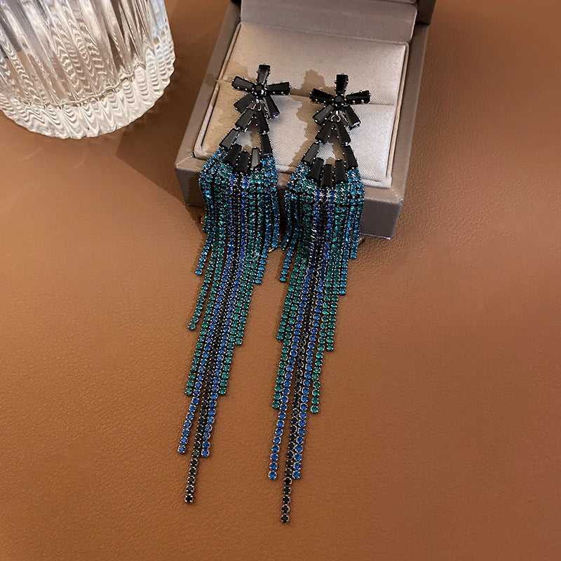 Elegant & Shiny Blue Tassel Earrings
