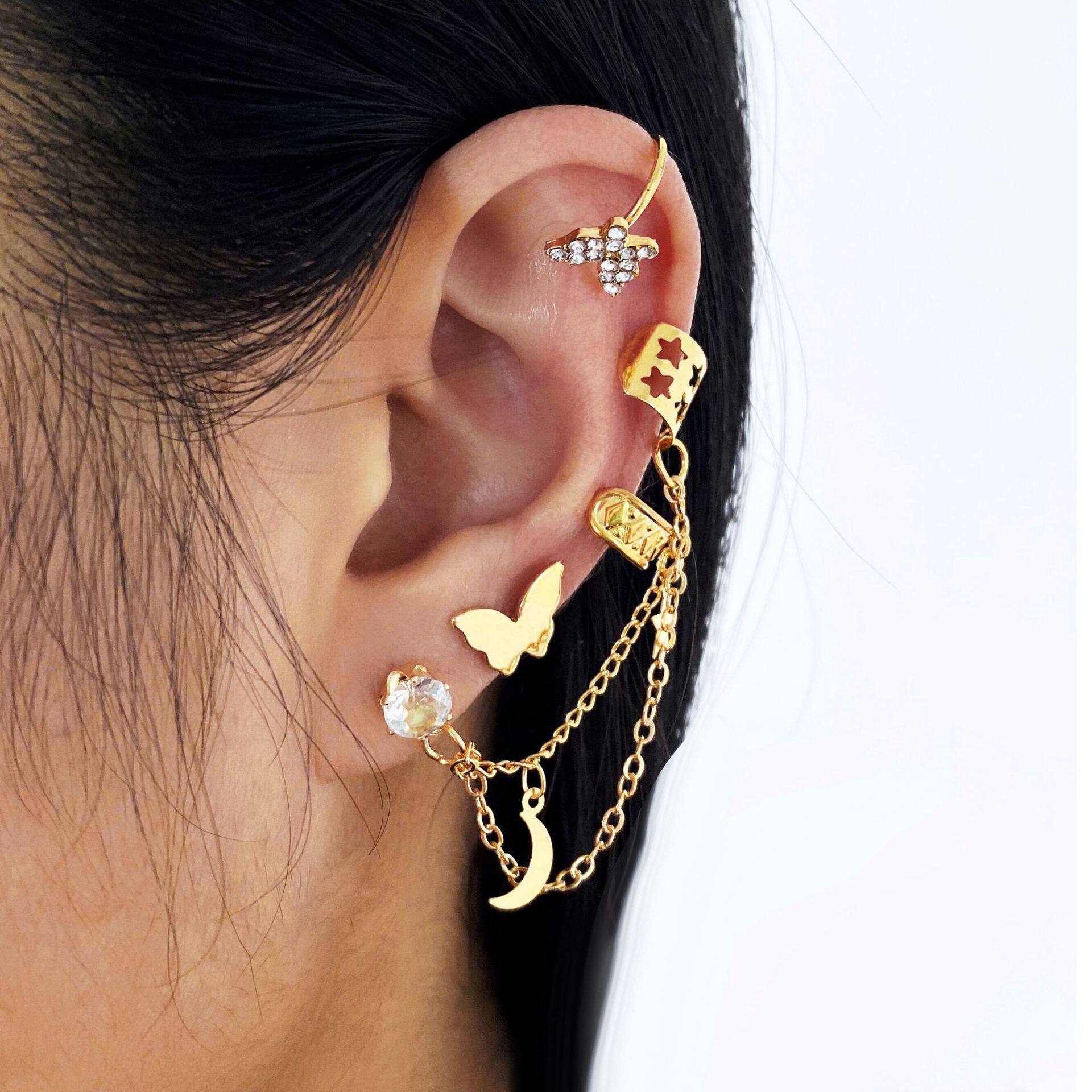Vintage Butterfly Stud With Clip Earrings Set For Women