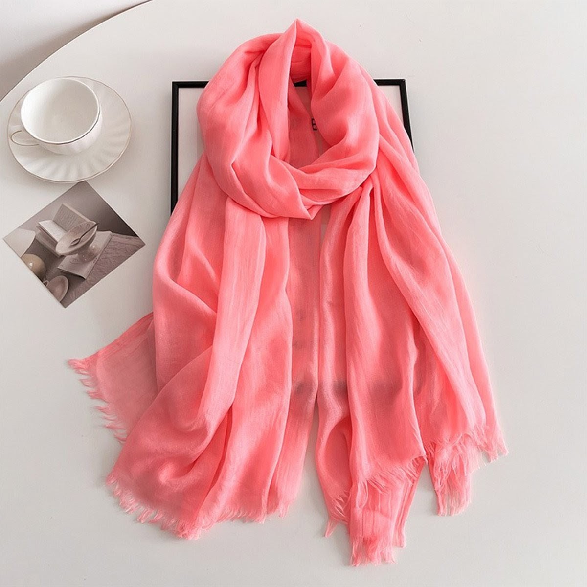 Beautiful Coral Pink Imported Super Soft Big Size Summer Friendly Cotton Hijab / Orna