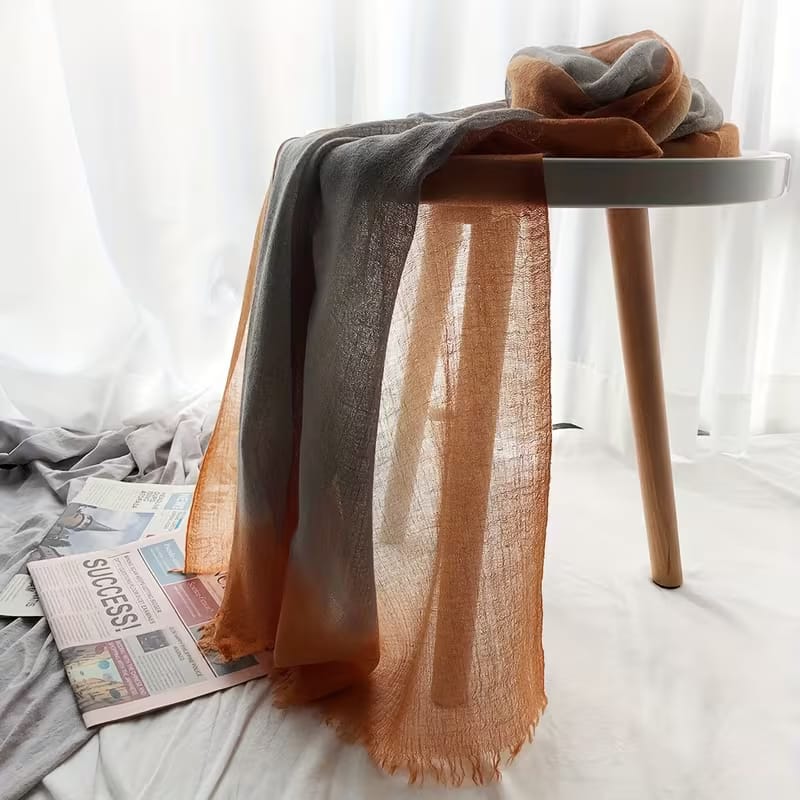 Classy Light Grey Orange Lightweight Gradient Color Breathable Imported Tie-Dye Hijab / Orna