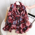 Beautiful Wine Red Floral Patterned Soft Lightweight Long Hijab / Orna