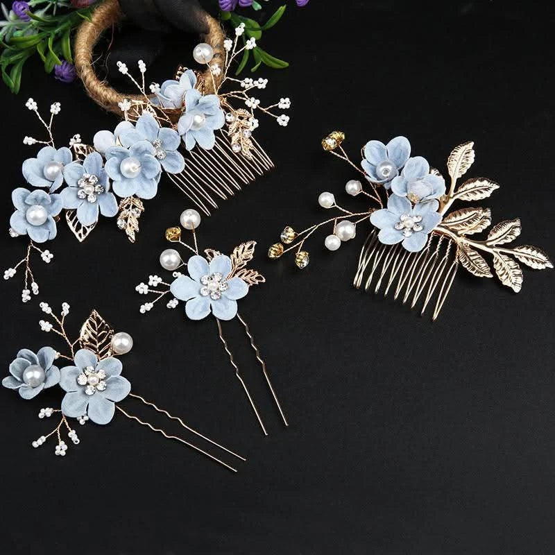 Beautiful blue color floral rhinestone headband set