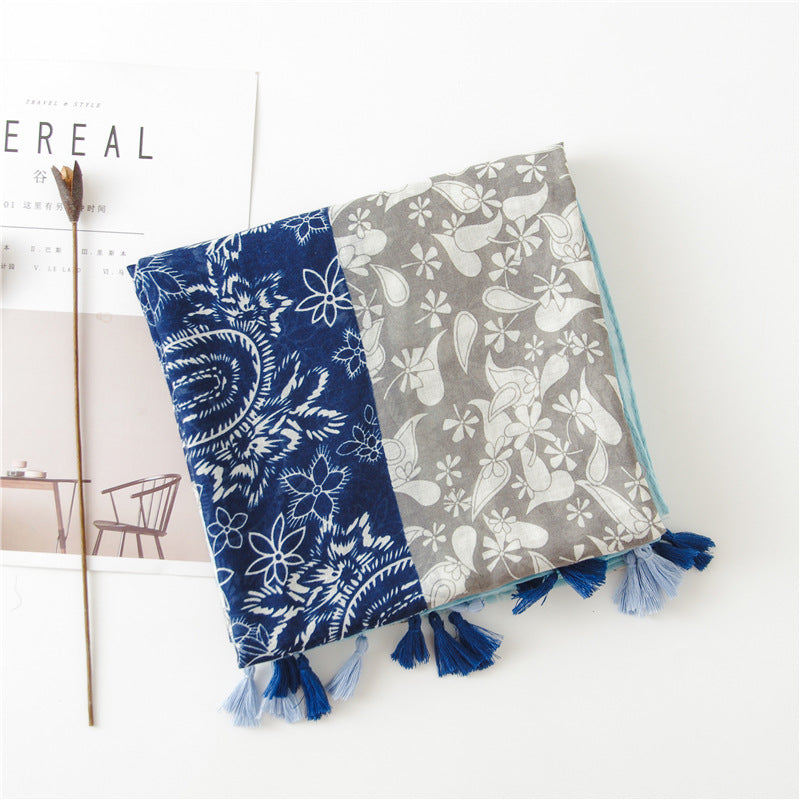 Stunning Vintage Ethnic Style Paisely Printed Soft Long Summer Friendly Tassel Hijab / Orna