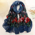Stunning Dark Blue Floral Printed Soft Lightweight Long Hijab / Orna