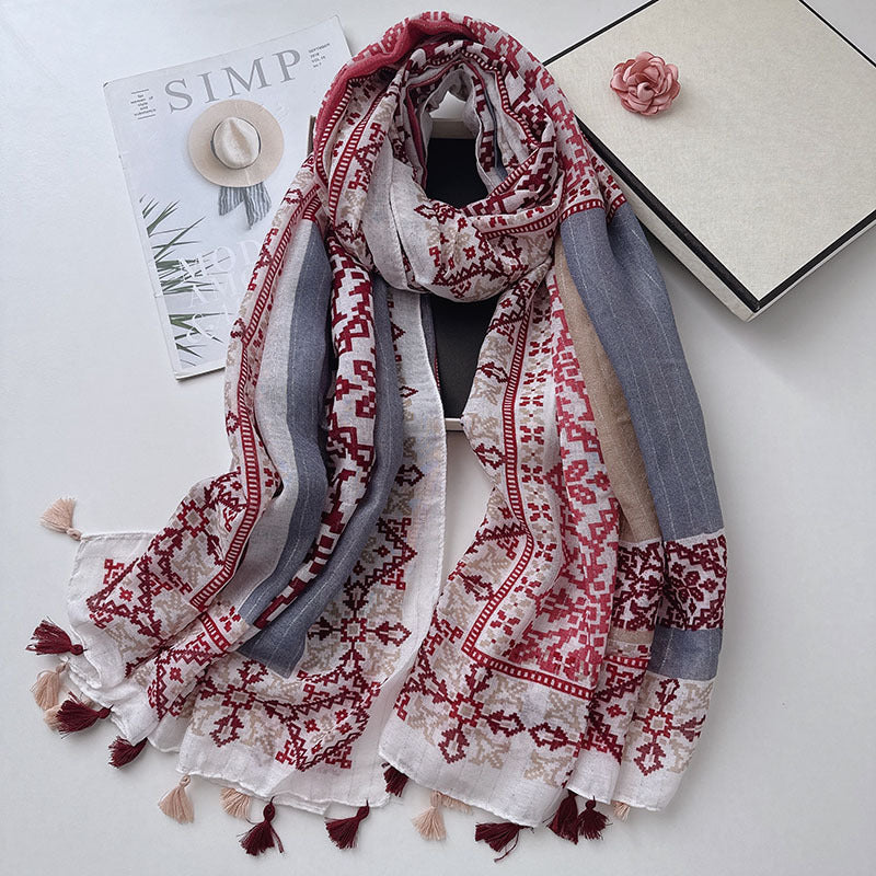 Elegant rose pink color soft long tassel hijab/orna