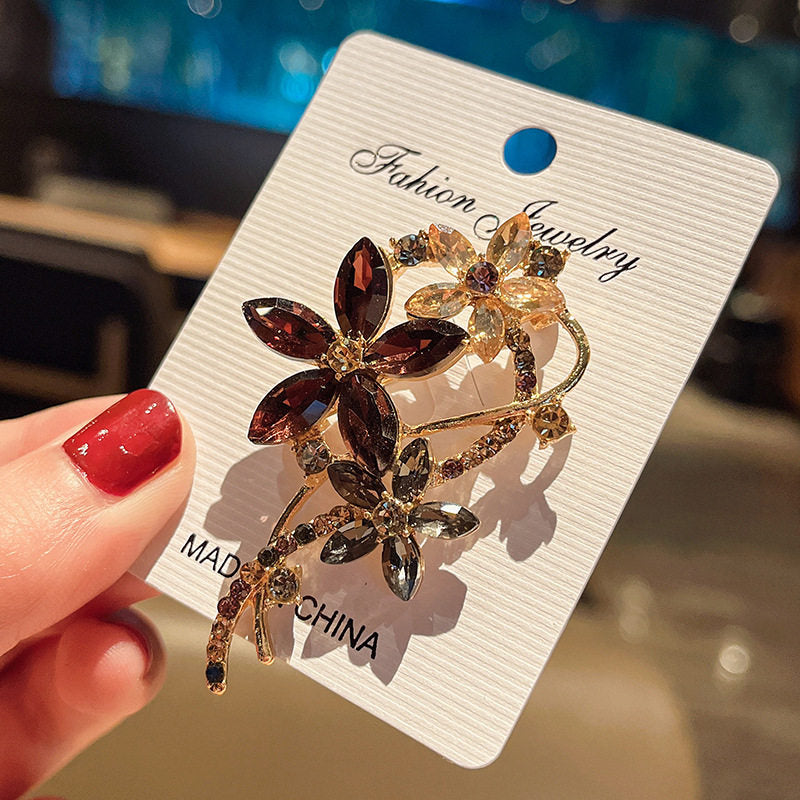 Beautiful Crystal Floral Brooch Pin