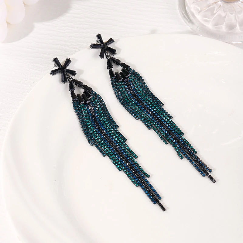 Elegant & Shiny Blue Tassel Earrings