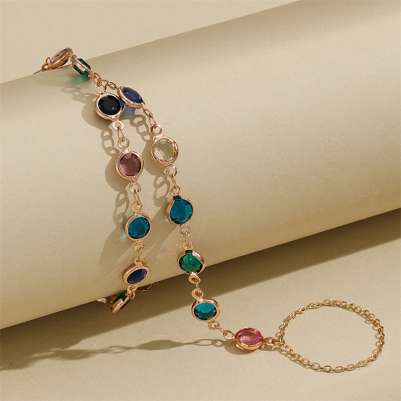 Multicoloured Link Bracelet Finger Ring For Women Connecting Ring Bracelet Chain Bracelet