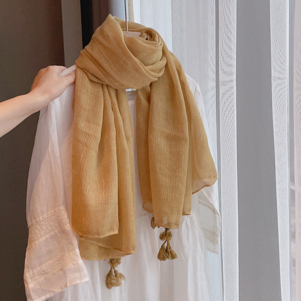 Beautiful Mustard Yellow Soft Long Summer Friendly Imported Wooden Bead Tassel Cotton Hijab / Orna