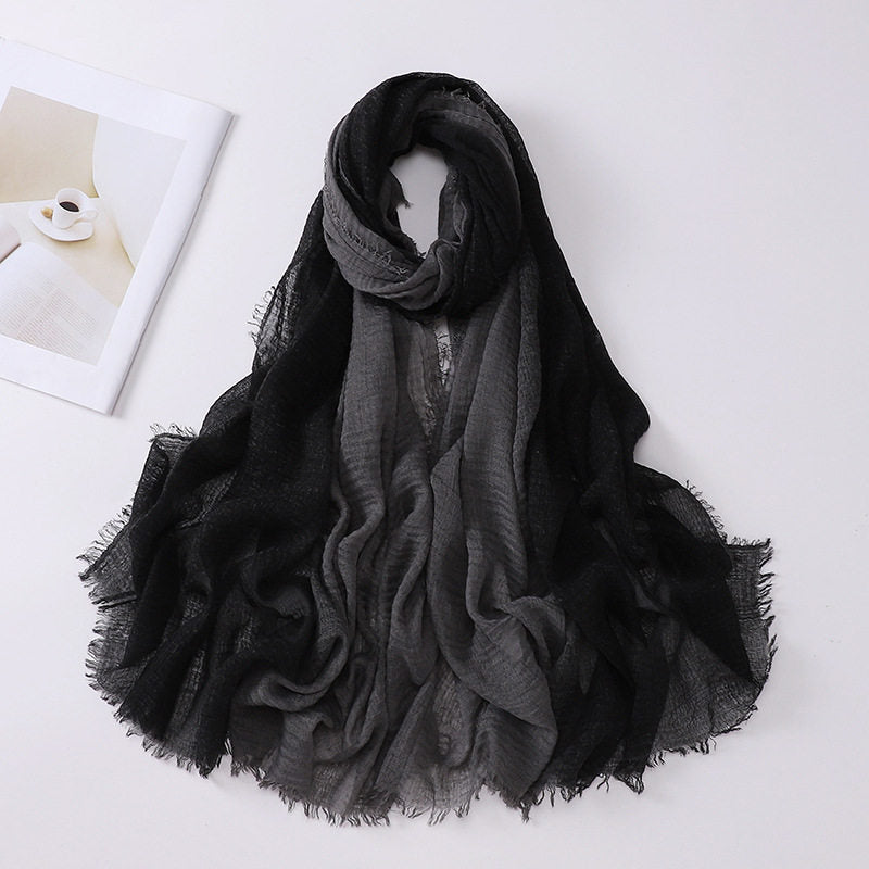 Classy Black And Grey Soft Gradient Natural Muslim Women Comfortable Imported Crinkle Cotton Hijab / Orna