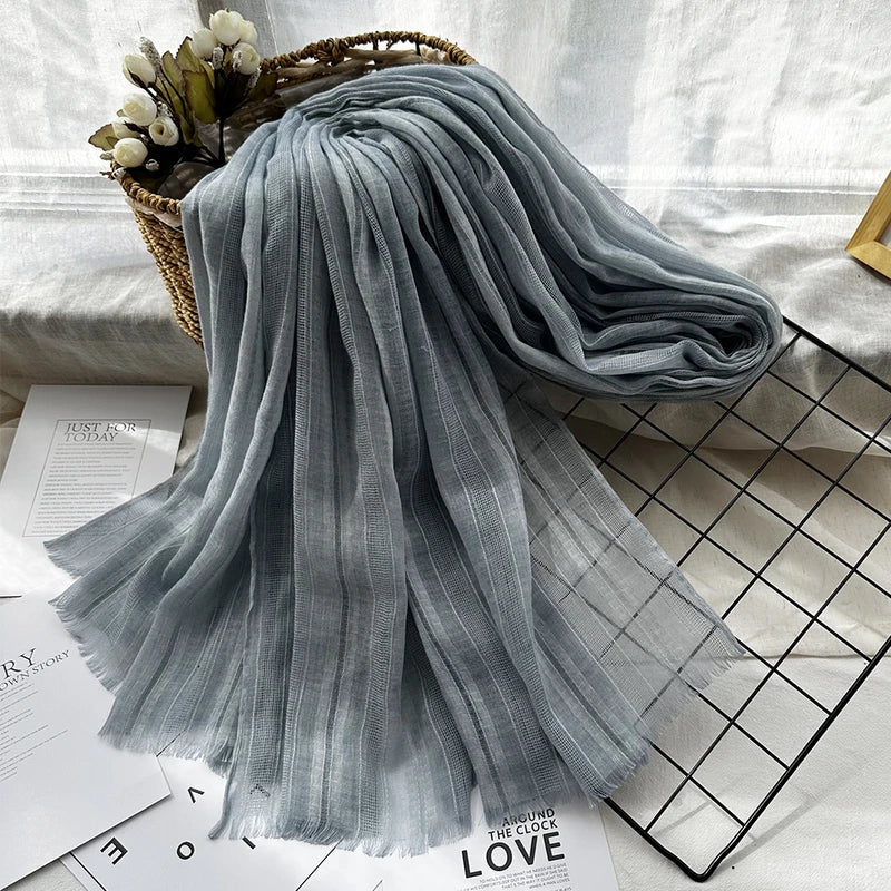 Sophisticated hage blue color long cotton hijab