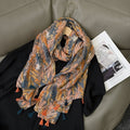 Colorful Autumn-leaf Printed long soft tassel hijab/orna