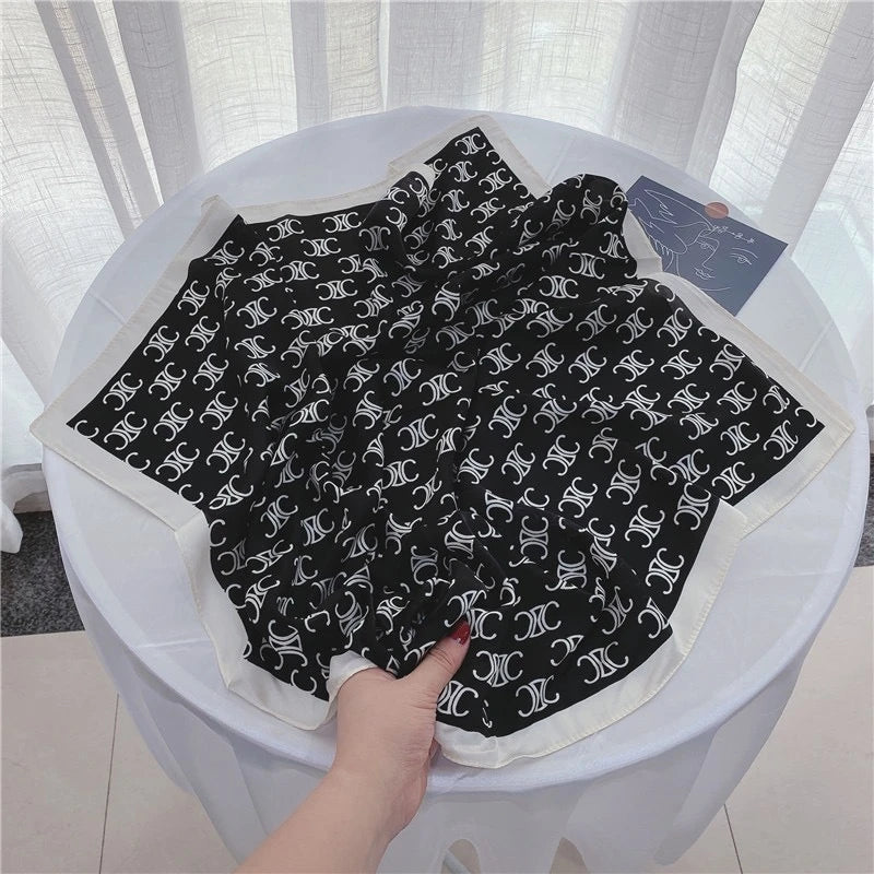 Elegant black white silk scarf