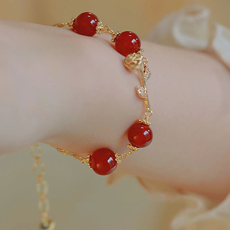 Gorgeous Red Color Four Leaf Imported Bracelet