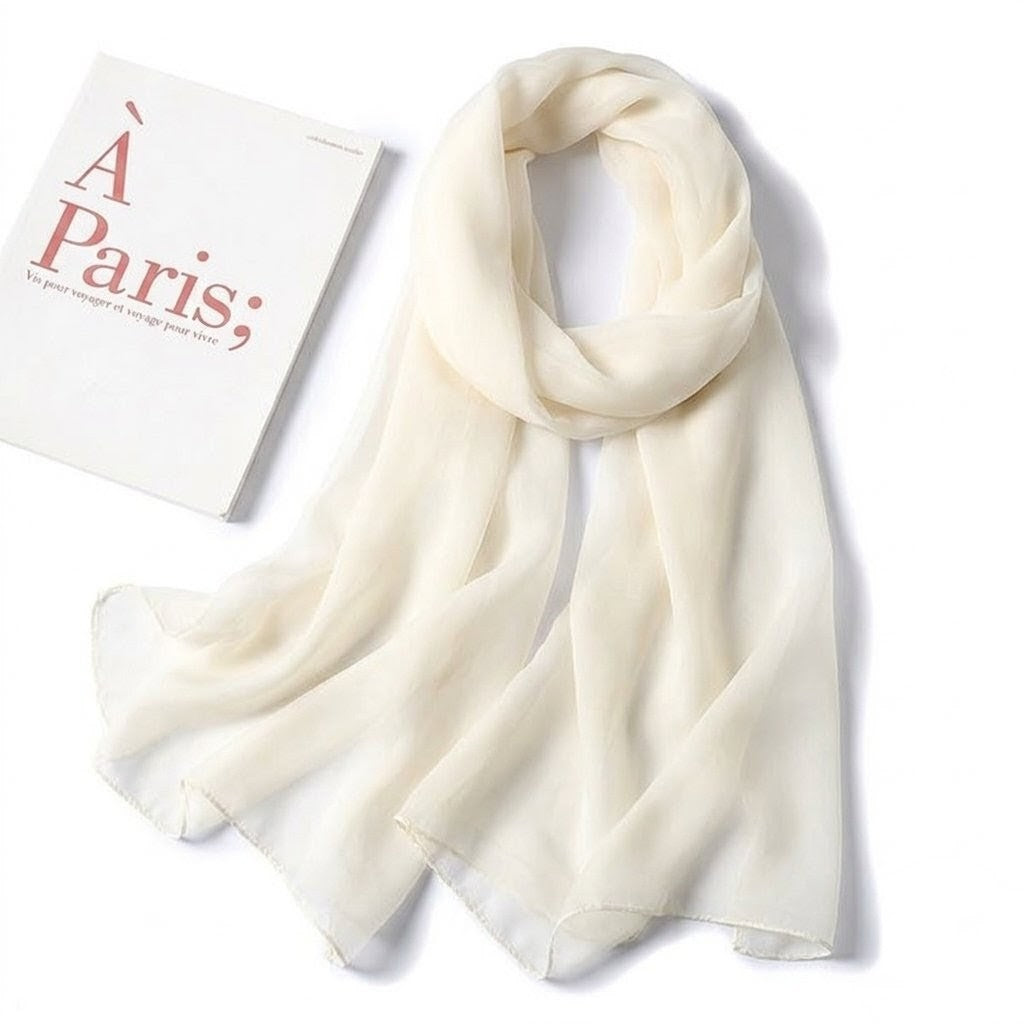 Imported beige color transparent solid color soft long silk scarf / orna