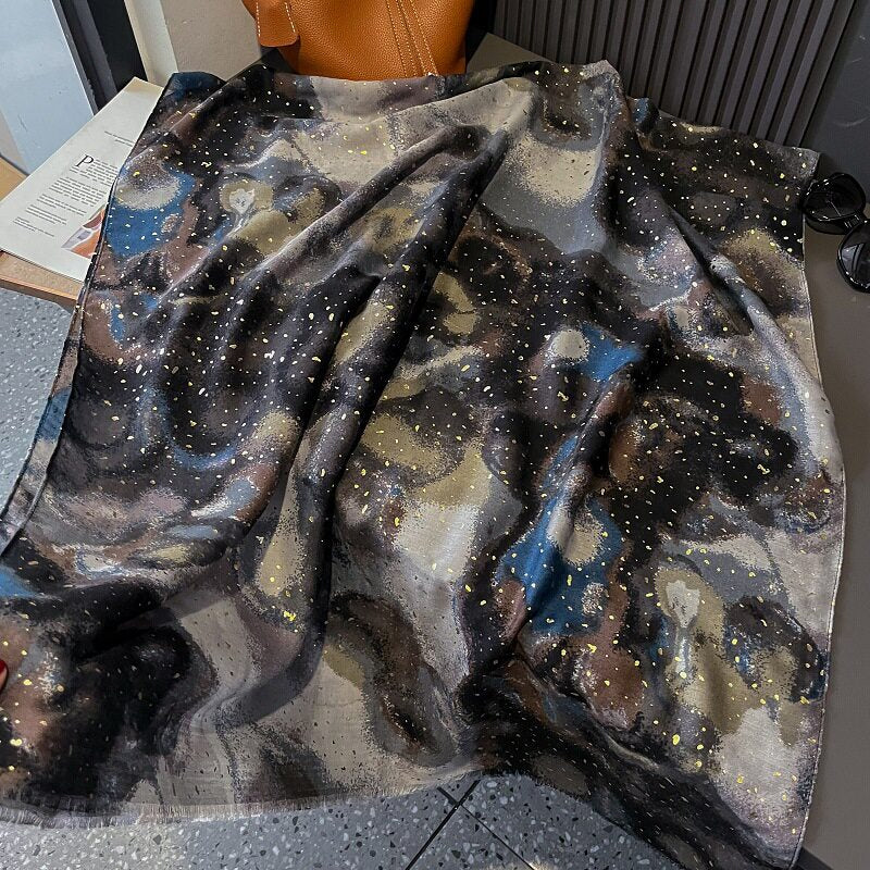 Elegant Ombre Tie Dye Paint Bronzing Black Color High Quality Imported Long Soft Glitter Hijab / Orna