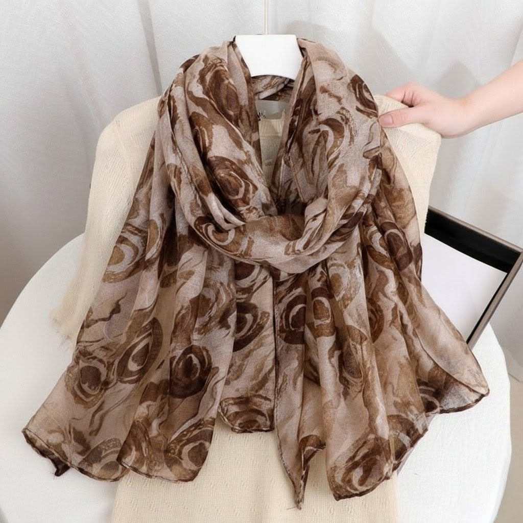 Lovely Khaki Color Imported Floral Printed Soft Long Hijab / Orna