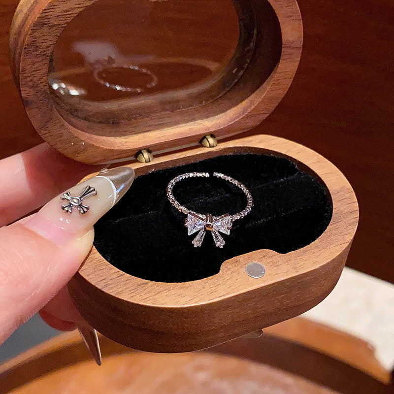 Princess Cut Cubic Zirconia High Quality Korean Style Exquisite Zircon Ring Ring Women's Opening Adjustable Dieting Finger Ring Light Luxury Niche Personalized Design Imported Silver Adjustable Ring