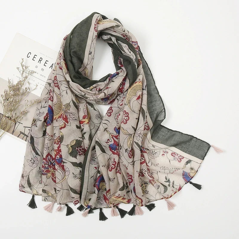 Elegant Olive Green Color Printed Summer Friendly Long Hijab / Orna