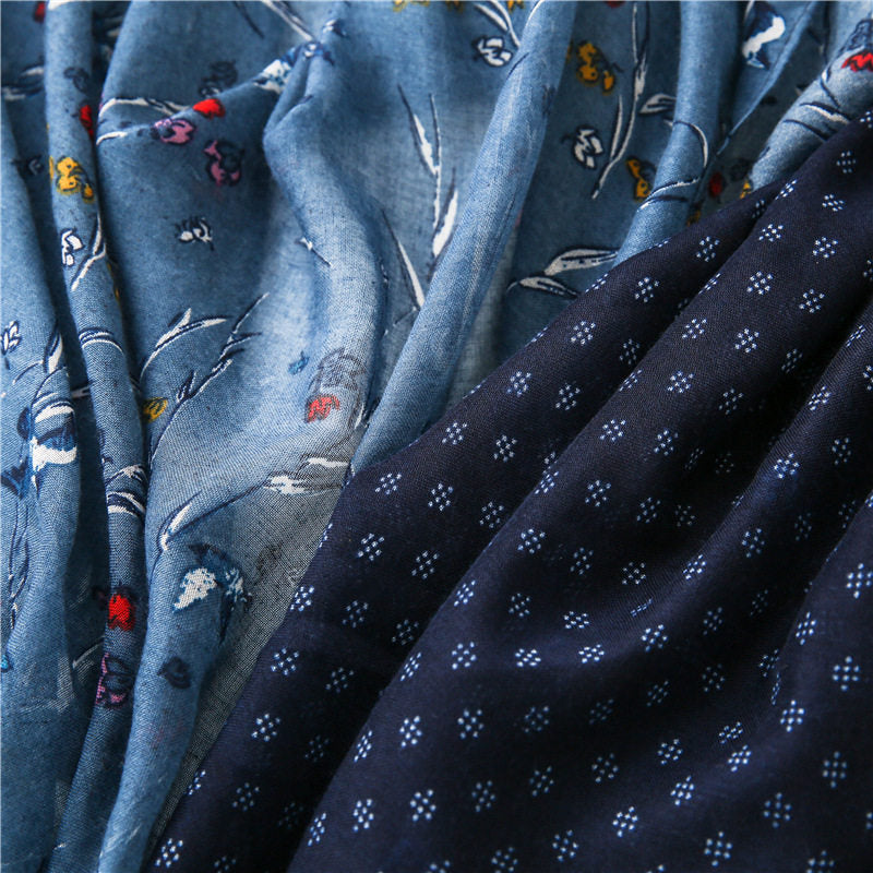 Elegant Dusty Blue Floral Printed Super Soft Long Summer Friendly Tassel Hijab / Orna