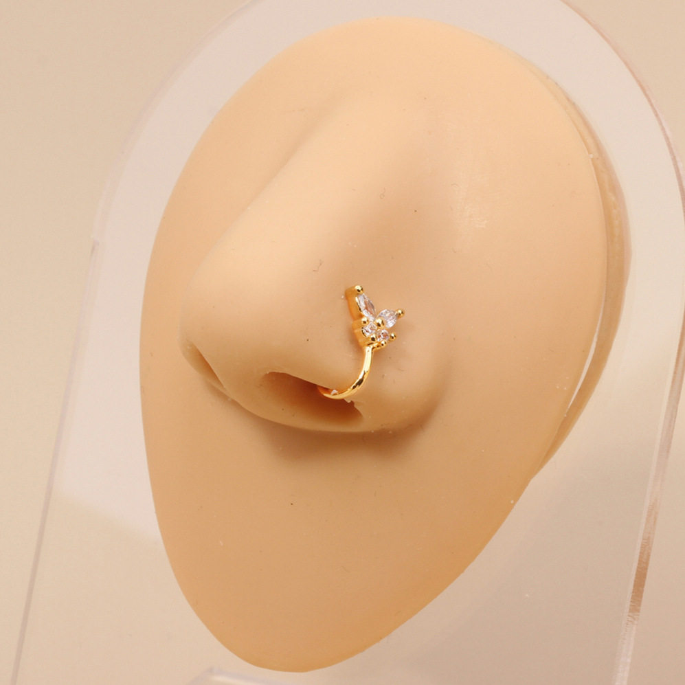 Lovely Crystal Butterfly U-shaped Non Piercing Copper Plated Imported Nose Ring / Nose Pin