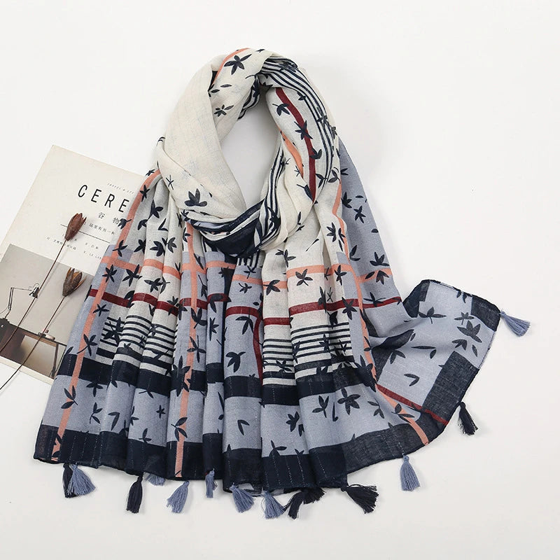 Multicoloured soft long tassel hijab