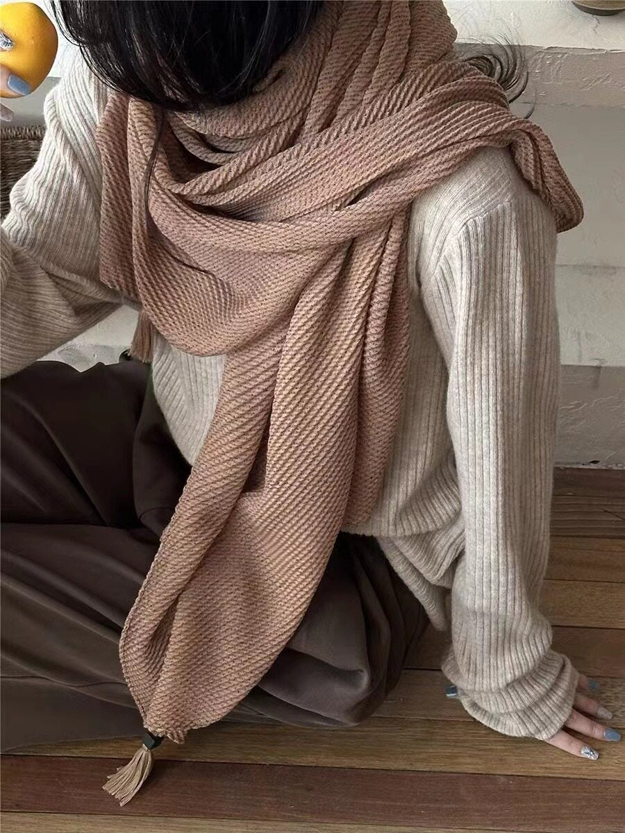 Fashionable Light Coffee Color Literary Style Retro High-end Japanese and Korean Women's Creative Fashion Pleated Hanging Imported Wooden Bead Pendant Cotton Hijab / Orna