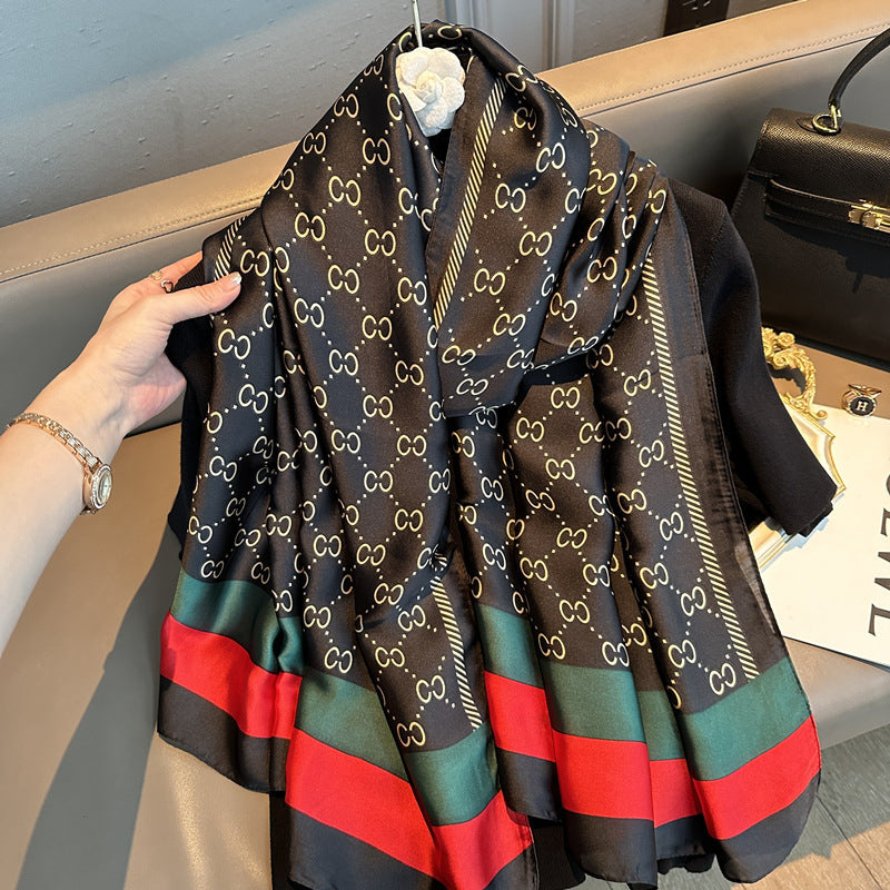 Classy black printed long silk hijab / orna
