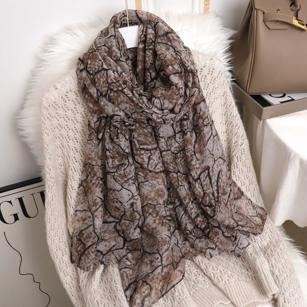 Beautiful khaki Color Leaf Patterned  Soft Long Hijab