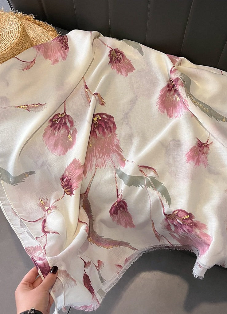 Pretty Pink Color High Quality Imported Long Soft Floral Printed Party Hijab / Orna
