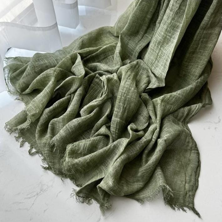 Elegant Military Green Summer Friendly Big Size Imported Cotton Hijab / Orna