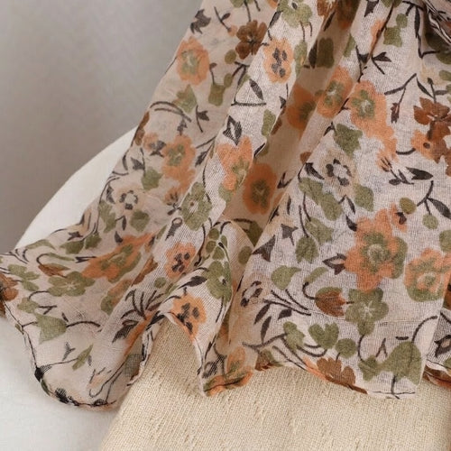 Beautiful Beige Color Floral Patterned Soft Lightweight Long Hijab / Orna