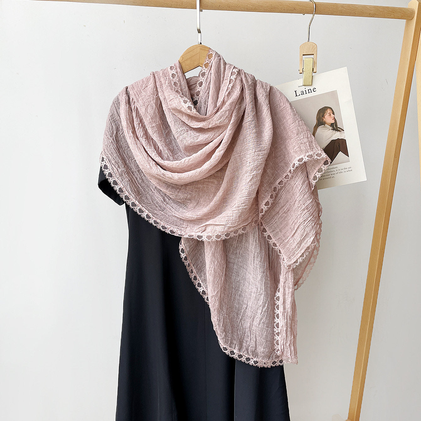 Pretty Pink Color Versatile Artistic Lace Edged Imported Premium Summer Friendly Cotton Hijab / Orna