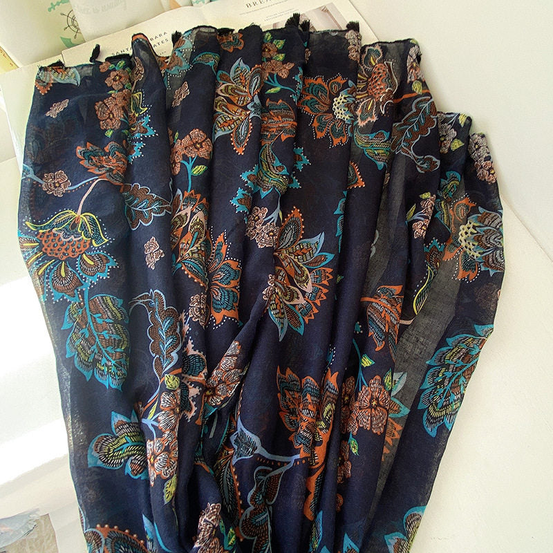 Imported Floral Printed Tassel Long Soft Hijab